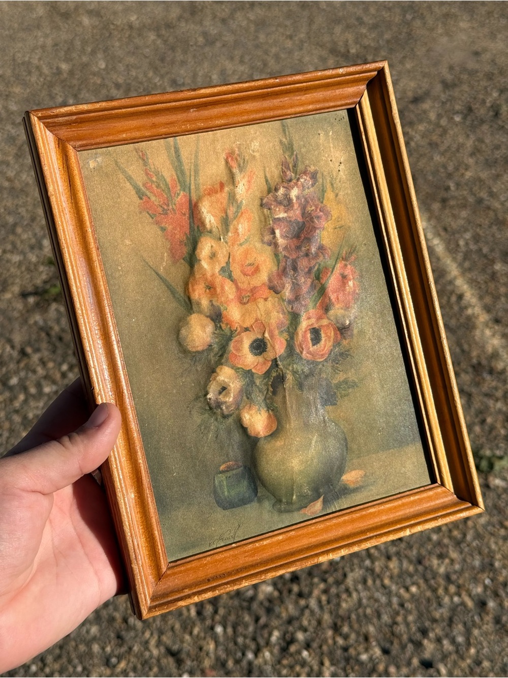 7x9" Wood Framed Vintage Floral Vase Decoupage Print by Ace Art Service Toronto